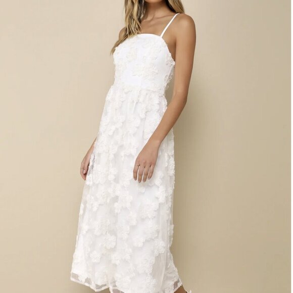 NWT Lulus Delightful Charisma White Embroidered Sequin Mesh Midi Dress​ - Picture 4 of 8